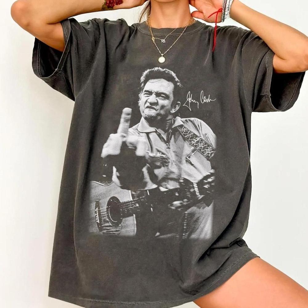Johnny Cash T-Shirt Das Unisex in Schwarz Shirt Outlaw Musik Shirt Country Musik Shirt Rock Shirt Rockabilly Unisex Damen Ganzjahres 3XL gray