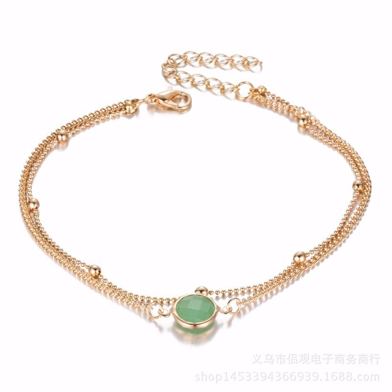 Boho Opal weibliche Fußkettchen barfuß häkeln Sandalen Fuß Schmuck Bein Fußkettchen auf Fuß Knöchel Armbänder grün