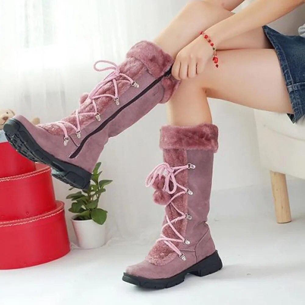 Frauen Pelz Stiefel Damen Winter Schuhe Frau Zipper Casual Knie Stiefel Warm Halten Schnee Stiefel Schwarz Mode Dicke Stiefel 38 violett