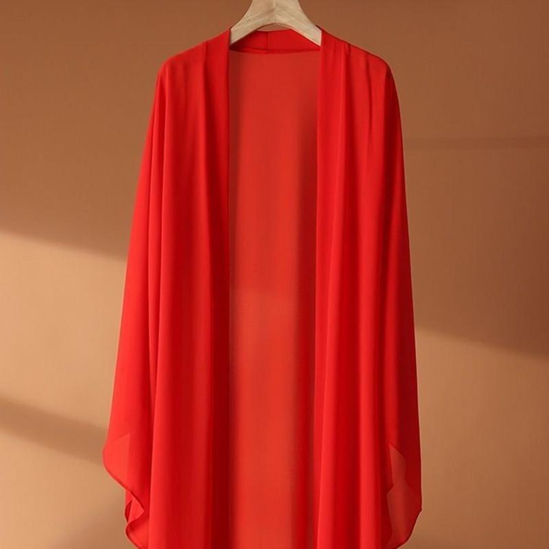Sommer Damen Sonnenschutz Shirts Strickjacke Lange Chiffon Bluse Shirt Damen Schal Weibliche Oberbekleidung Frauen Lose Dünne Mantel Jacke S rot