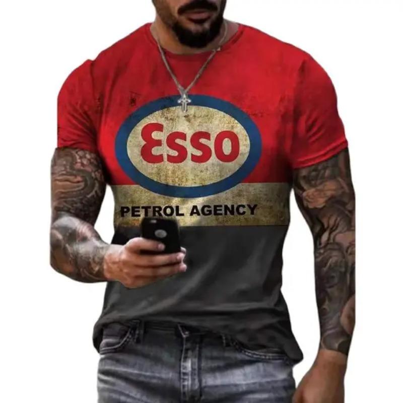 Vintage Herren T-Shirts 3D Retro Druck Kurzarm Buchstaben Tops Mode Öl T-Shirt Für Herren Motorrad T-Shirts Übergroße T-Shirts XL red