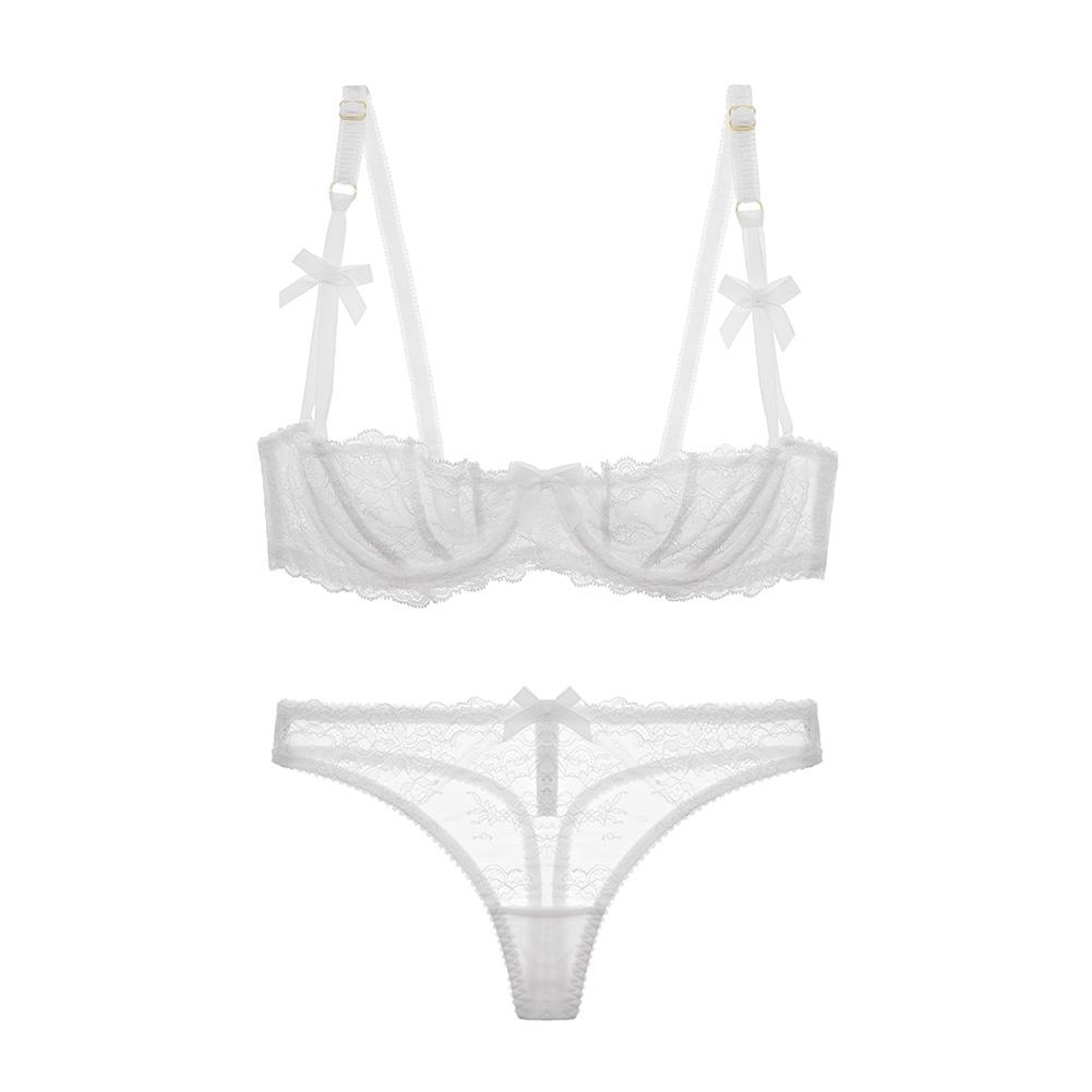 Varsbaby Damen-BH-Set mit transparenten Spitzen-BHs und Tangas 30B weiß