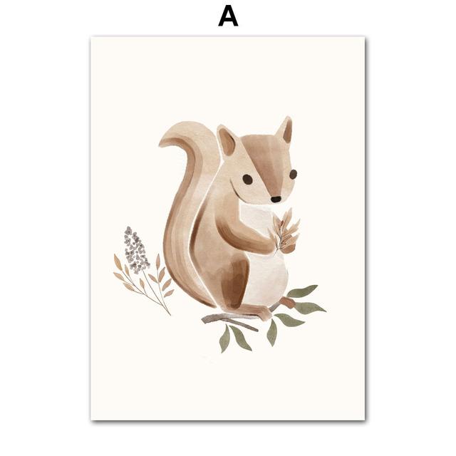Eichhörnchen Eule Fuchs Igel Wald Kinderzimmer Boho Wandkunst Leinwand Malerei Poster und Drucke Wandbilder Baby Kinderzimmer Dekor ohne Rahmen 21*30cm