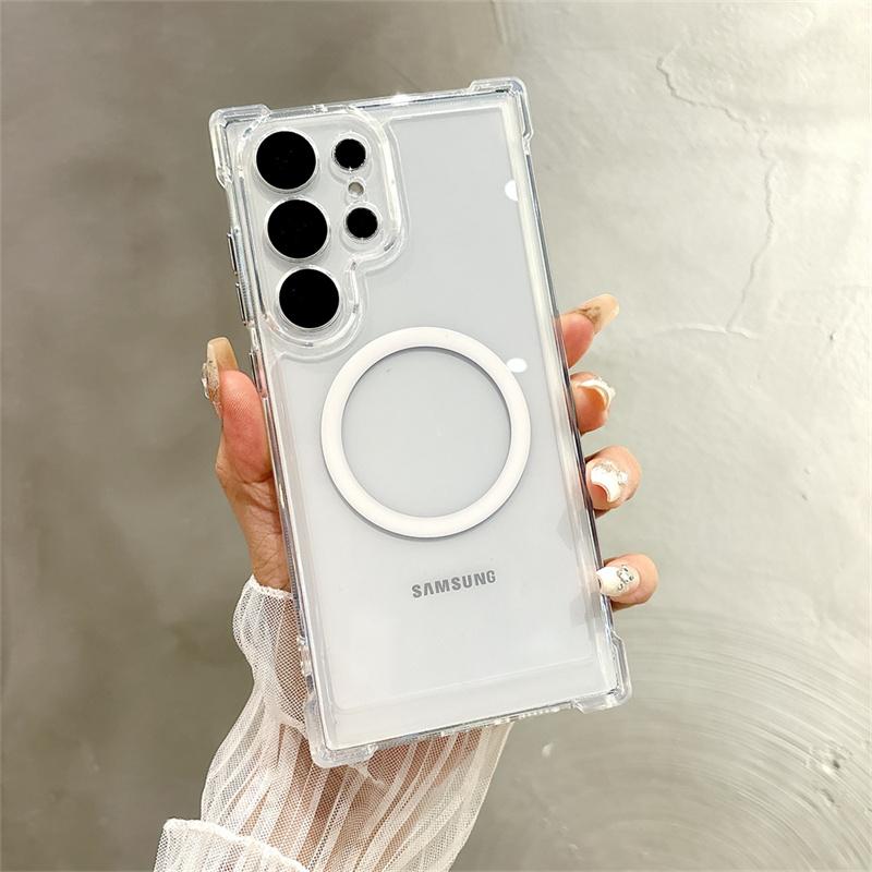 Für Magsafe Transparente Magnetische Handyhülle Für Samsung Galaxy S25 S22 S23 S24 Ultra Plus Kabellose Ladehülle Klare Hülle Galaxy S23 beige
