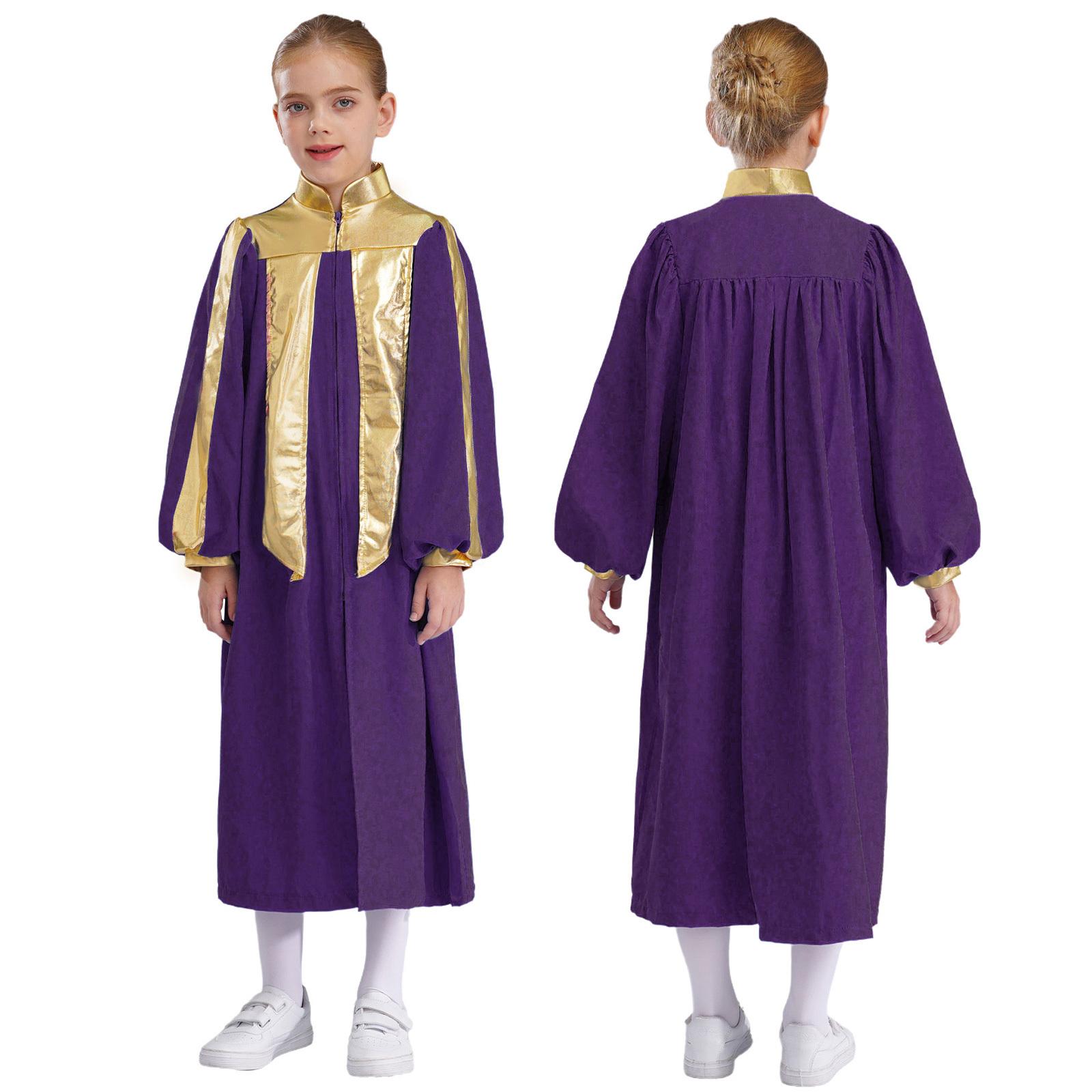 Chorrobe für Jungen und Mädchen, für die Kirche, Taufe, Kostüm, Reißverschluss, Abschlusskleid für die Schule 5-6 Years violett