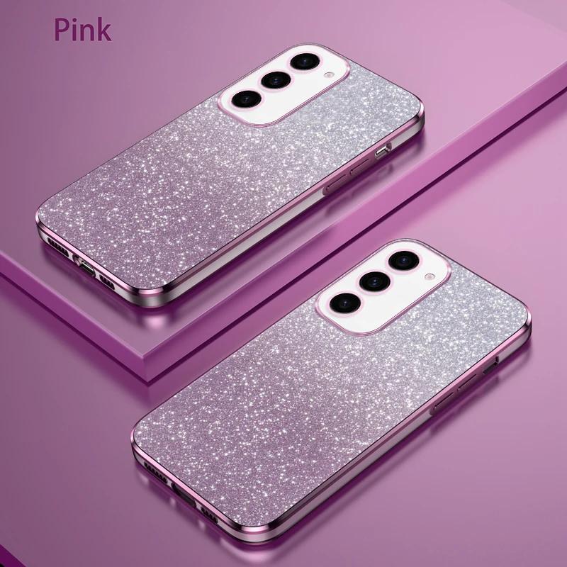 Glänzende, glitzernde Silikonhülle für Samsung Galaxy S24 S23 S22 S21 S20 FE Note 20 Ultra S 10 24 23 S10 Plus, weiche Rückabdeckung Galaxy S22 Plus rosa
