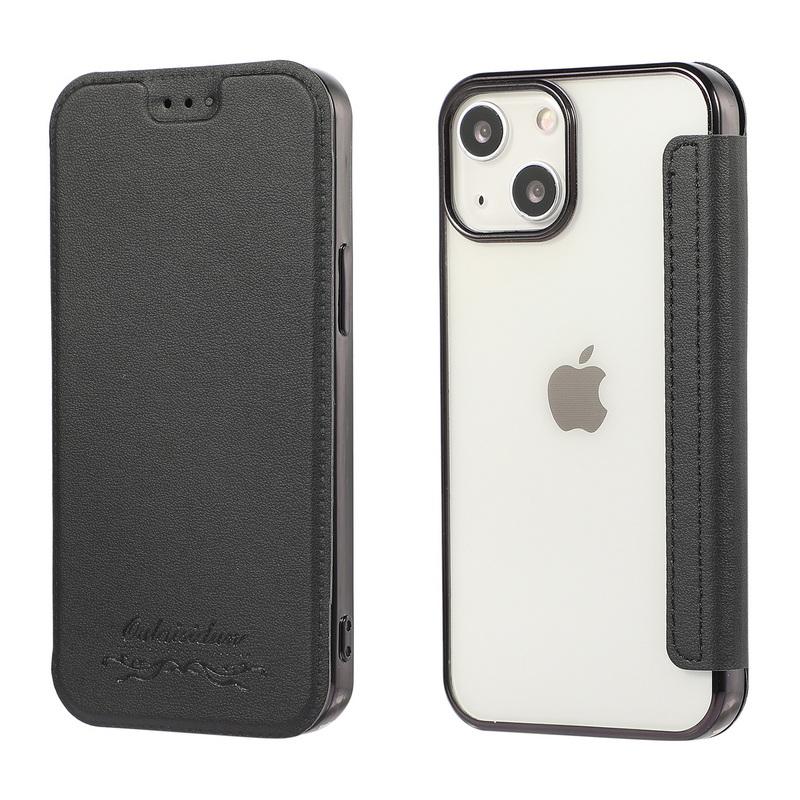 Leder Flip Phone Cover Clear Back Slim Phone Bumpers Schutzhülle für iPhone 16 Pro 15 14 Pro Max 13 12 Pro 11 Pro MAX XR X 8 iPhone 15 Pro schwarz