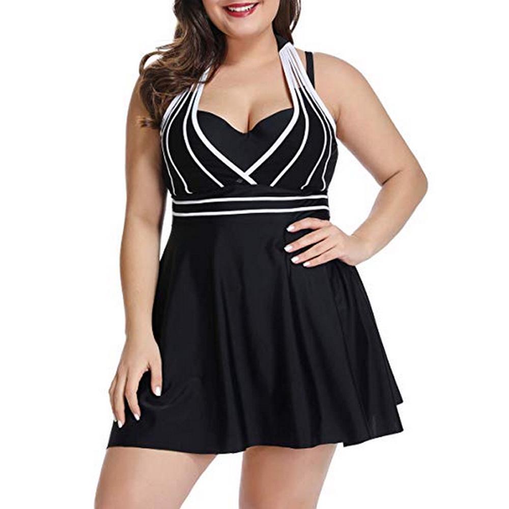 Große Badebekleidung für Damen, M-5XL, schmal geschnittener Badeanzug mit Unterhose, rückenfreies Tankini-Set L schwarz