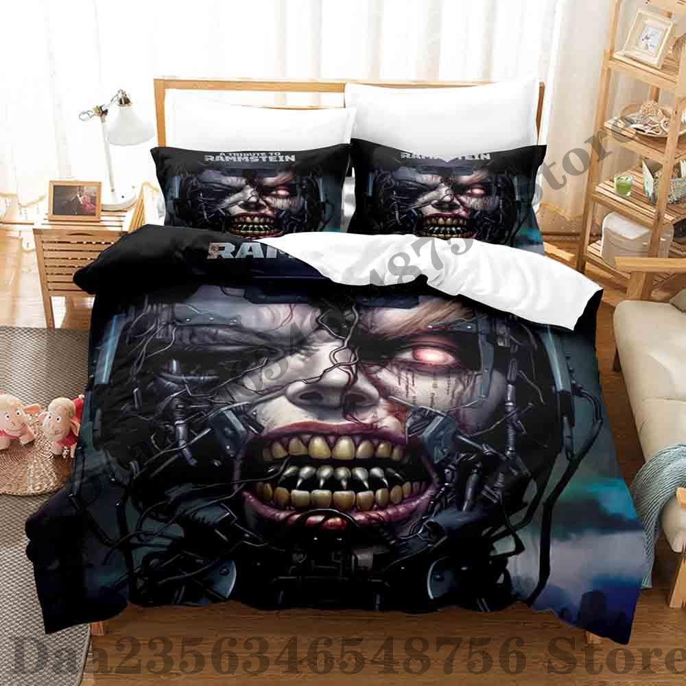 Rammstein Bettwäsche Set Einzelbett Twin Full Queen King Size Bettwäsche Set Erwachsener Kind Schlafzimmer Bettbezug Sets 3D Anime Bettlaken Set AU Single(140*210cm)3pcs