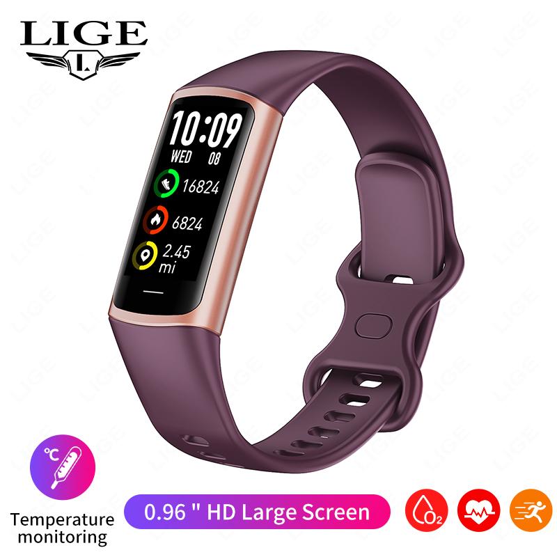 LIGE Neue Sport-Smartwatch, 0,96 Zoll, USB-Aufladung, Bluetooth-Verbindung, wasserdichtes Smart-Armband, Sport-Fitness-Gesundheits-Tracker, geeignet für Android IOS silicone strap violett