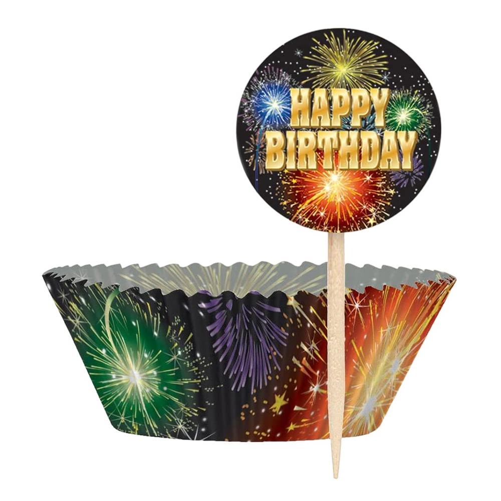 Einzigartiges Party-Feuerwerk-Geburtstags-Muffin- und Cupcake-Förmchen-Set (Packung mit 24) One Size schwarz
