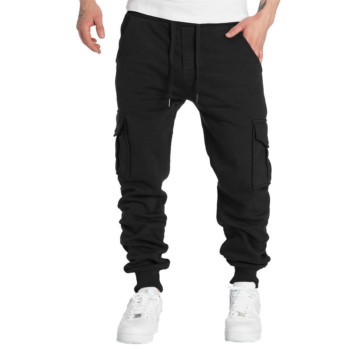 Herren Freizeit Cargo Jogginghose Frühling Herbst S-2XL Bund mit Kordelzug Jogginghosen Wandern Taktische Hosen für Herren mit Taschen XL schwarz