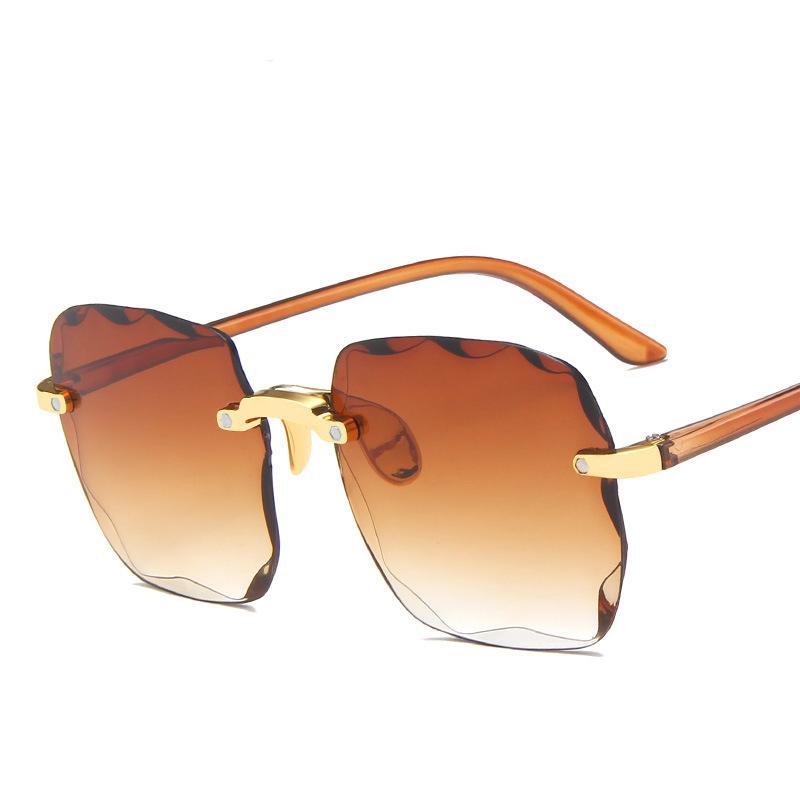 Rahmenlose Sonnenbrille, weiblich, großer Rahmen, Sonnenbrille, modisch, kreatives Design, Sonnenbrille, Schnittkante, Farbverlauf, Spiegel braun