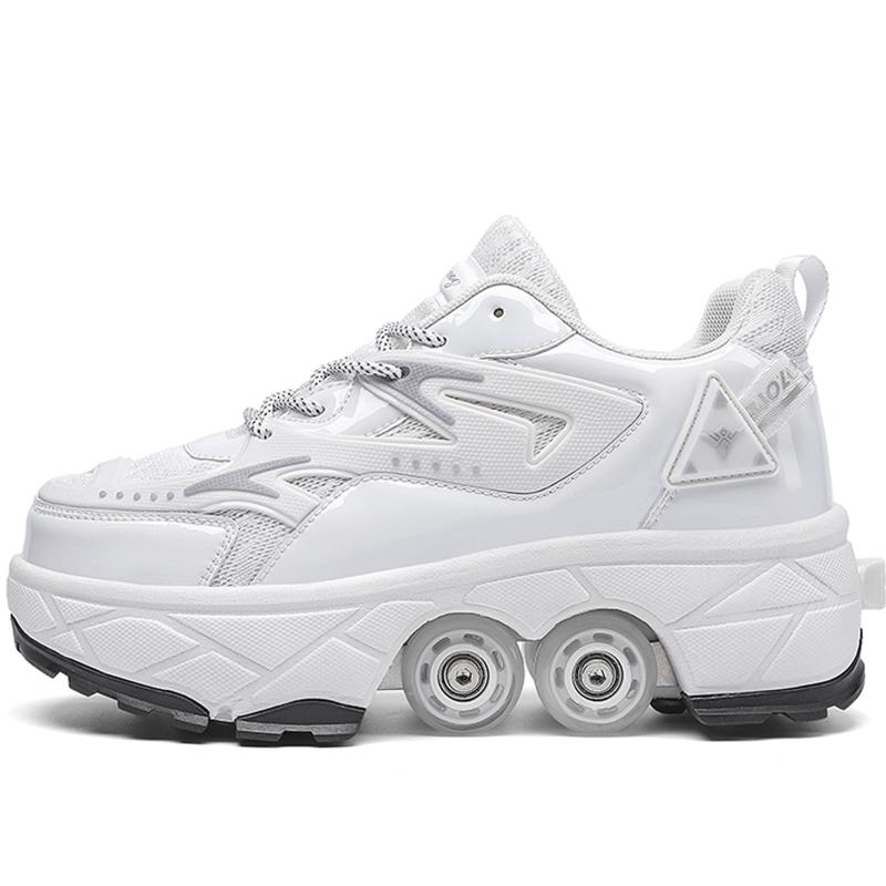 Roller Roller Schuhe 4-Rad Deformationsschuhe Rollschuhe Herren und Damen Erwachsene Ausreißerschuhe Schlittschuhe Schuhe mit Rädern 42 weiß/silber
