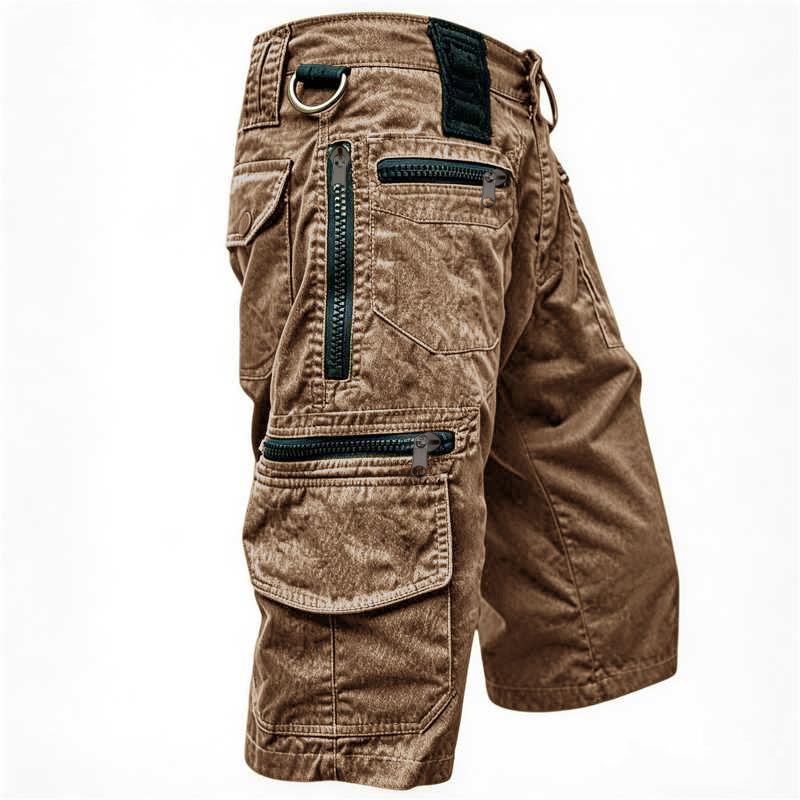 Herren Vintage Gewaschene Cargoshorts Mehrere Taschen Lässige Taktische Arbeitskleidung Outdoor-Shorts M kaffeebraun