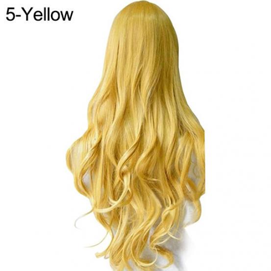 Frauen lange lockige große wellige Haare beliebte bunte coole Perma-lange Cosplay Perücke gelb