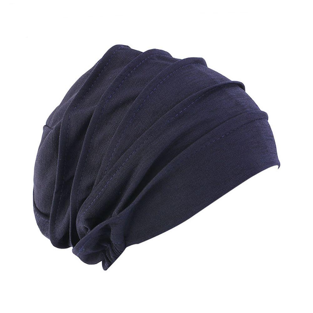 Schlafmützen Mode Einfarbig Muslimische Hijabs Damen Kopftuch Turban Mütze Chemotherapie-Mütze navy blau