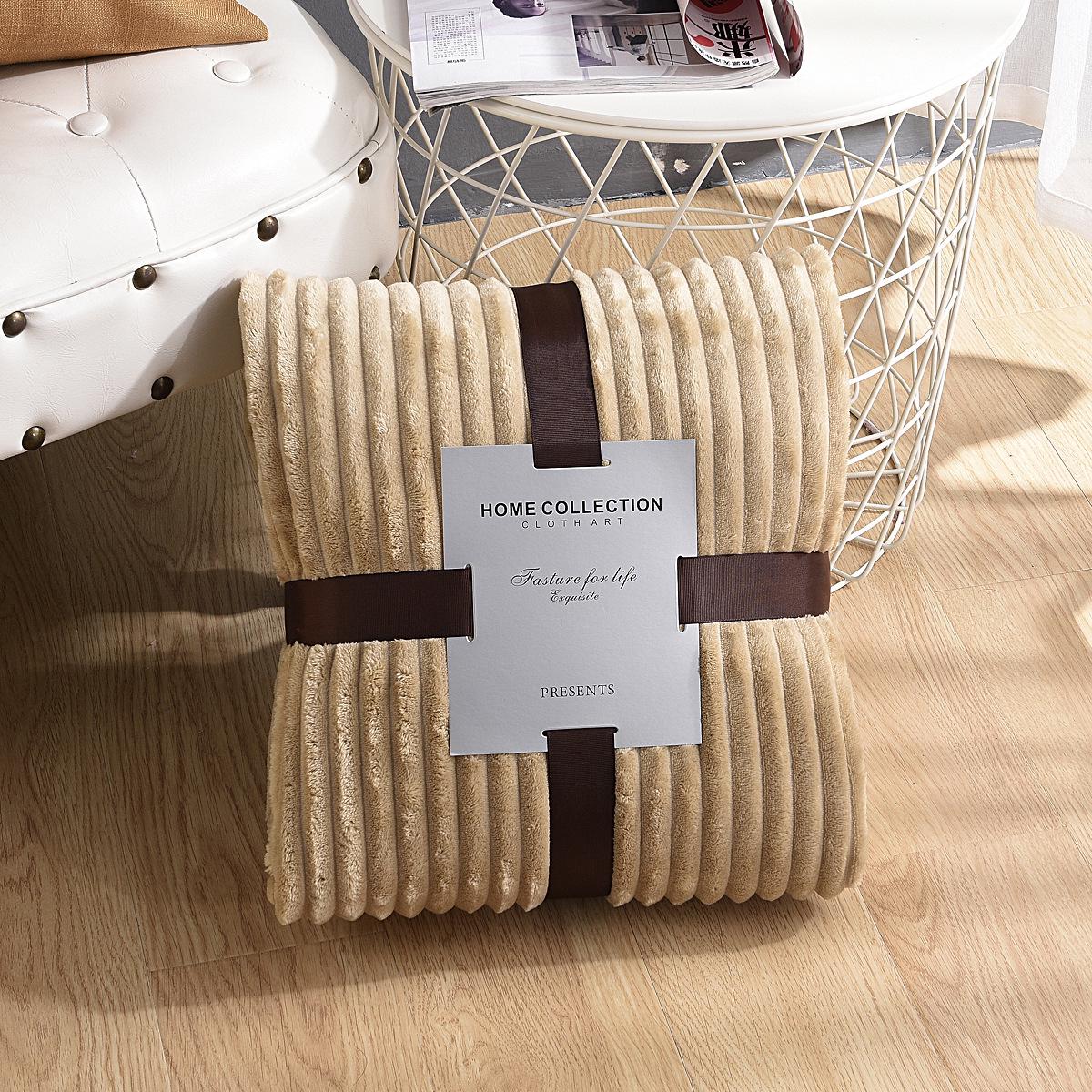 Fleece-Überwurfdecke, gestreift, superweich, Flanelldecke, solide, Winterbett, Sofabezug, Tagesdecke, Reisen 200*230cm hellbraun