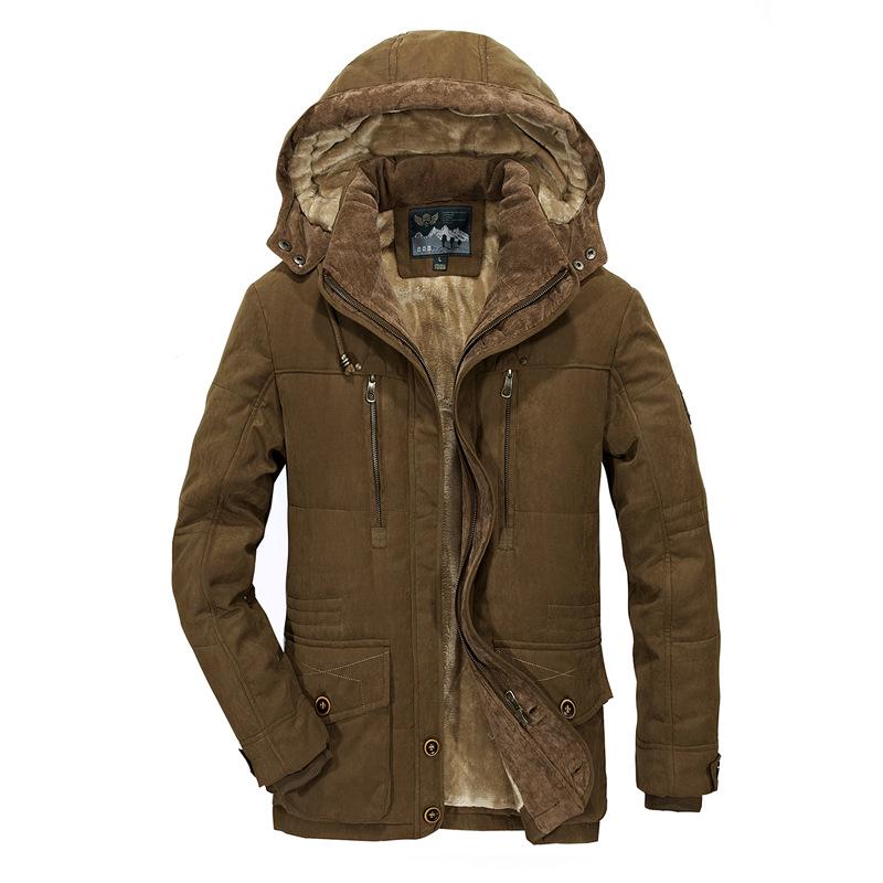 Winter Herren Warm Große Größe Parka Oberbekleidung Pelz Gefüttert Lange Fleece Verdickung Mit Kapuze Casual Mantel 7XL braun