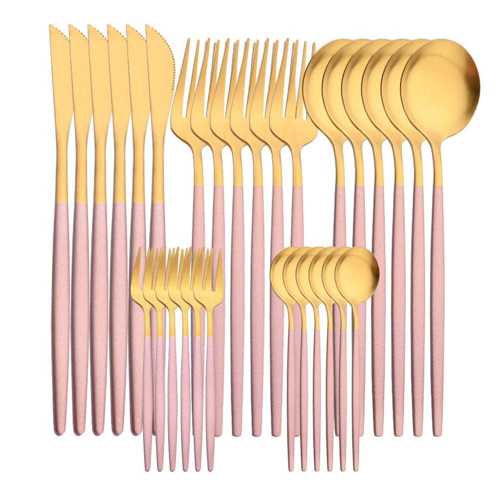 30 Stücke Mattschwarz Silber Geschirr Set Edelstahl Messer Kuchen Gabel Tee Löffel Besteck Besteck Set Küche Geschirr Set gold/rosa