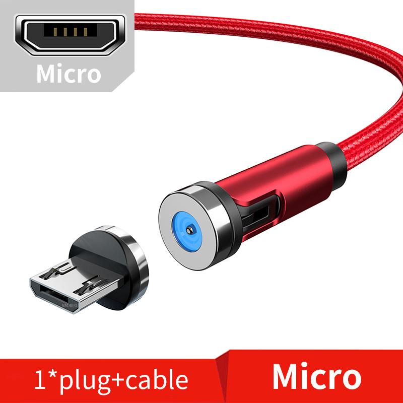 VAORLO 540 Drehen Magnetisches Kabel Schnelle Lade Magnet Ladegerät Micro USB Typ C Kabel Handy Draht Kabel Für iPhone Xiaomi Micro rot