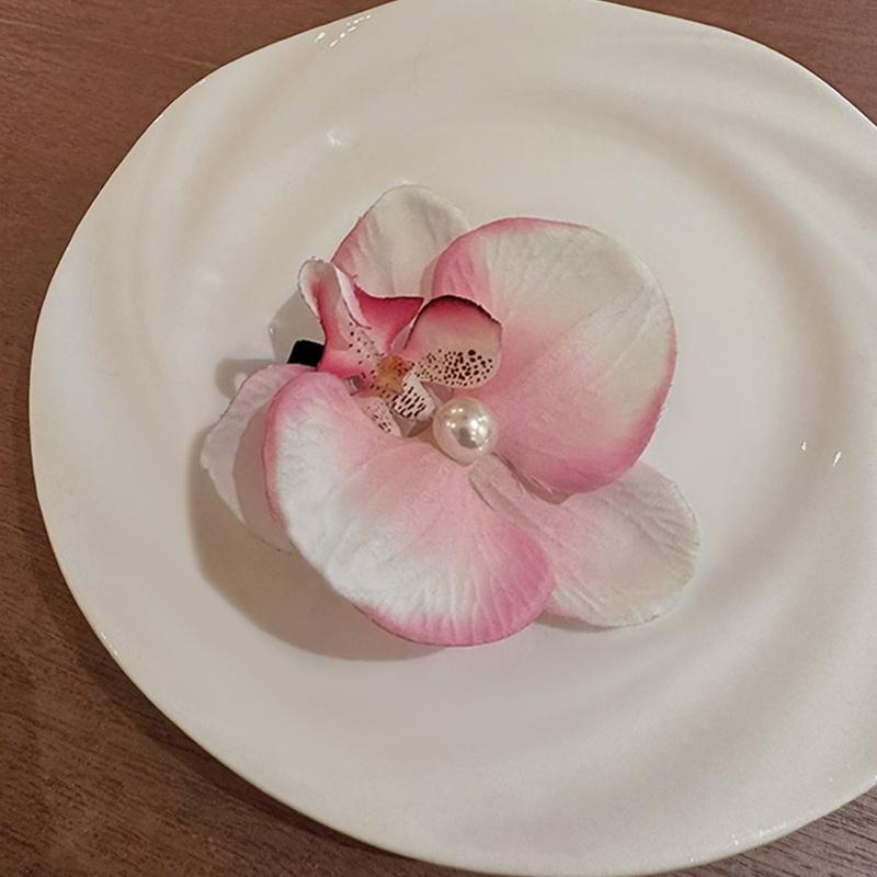 Hawaiianische Phalaenopsis-Blumen-Haarspange für Frauen und Mädchen, böhmische Orchideen-Blumen-Haarspange mit seitlichem Pony, BB-Haarspangen, Haarschmuck