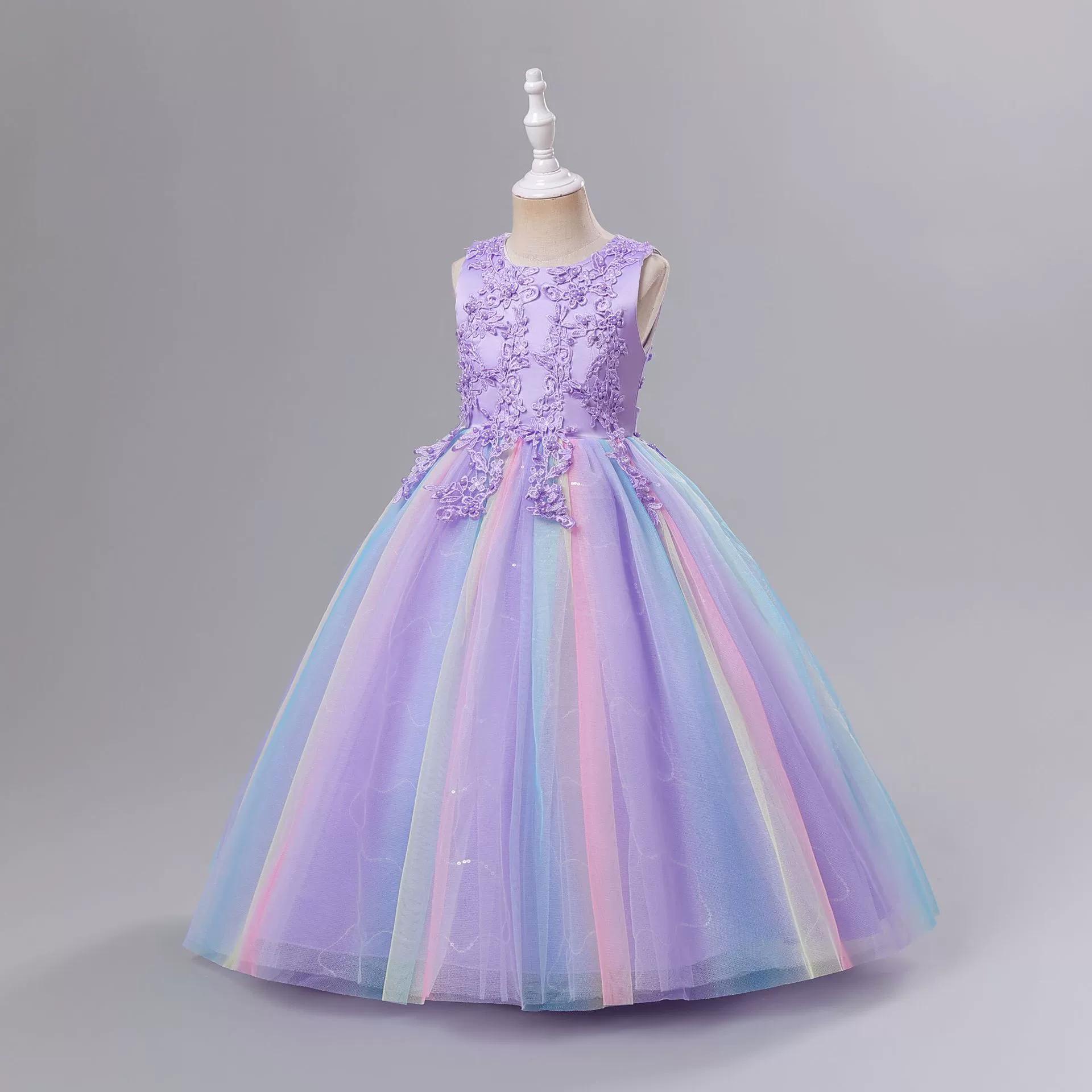 Hochzeit Kinder Kleid für Mädchen Abend Kinder Blume Prinzessin Festzug Kleid Teenager Party Kleid 160 violett