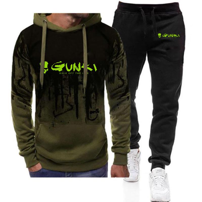 Herren 2024 Neuester Gunki Frühling Herbst 2-teiliger Trainingsanzug Hoodie Sweatshirt + Hose Pullover Jacken Sportwear Gradient Anzug Kleidung S