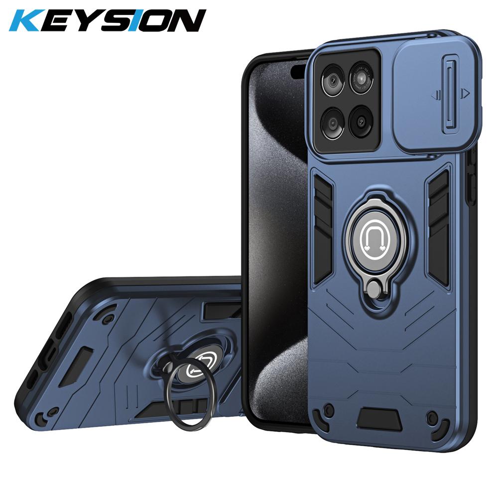 KEYSION Stoßfeste Hülle für Motorola Edge 60 Fusion 5G Schiebekamera Schutzring Ständer Handyhülle für MOTO Edge 60 5G 60S 5G for Edge 60 Fusion blau