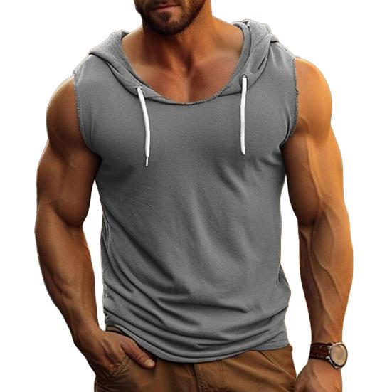 Herren-Tanktop mit Kapuze, einfarbig, ärmellos, Fitness-Unterhemd, Bodybuilding-Weste, Muskel-T-Shirt für Sport, Fitnessstudio, Alltag XL grau