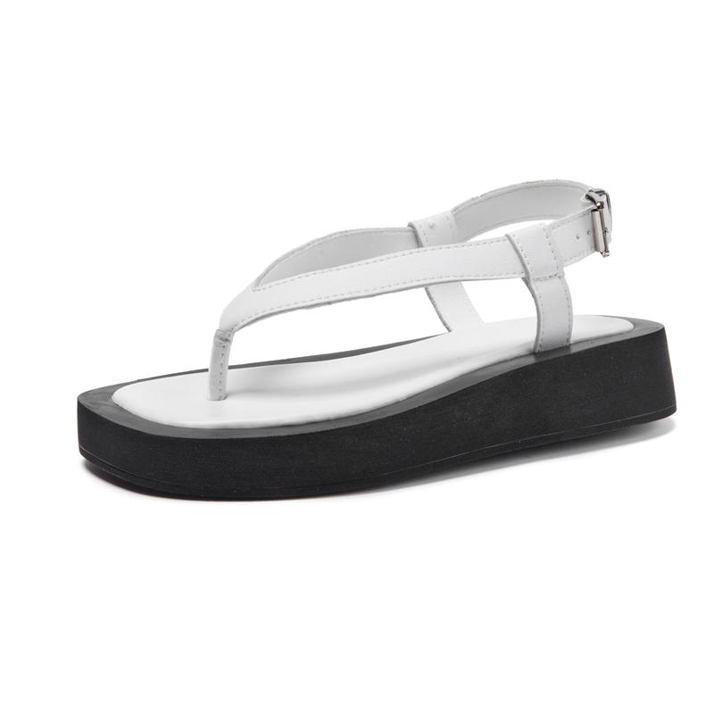 Mode AIYUQI Zehensandalen Damen Echtes Leder 2025 Sommer Neu Flache Römische Sandalen Damen Große Größe 41 42 43 Strandsandalen Damen 38 weiß