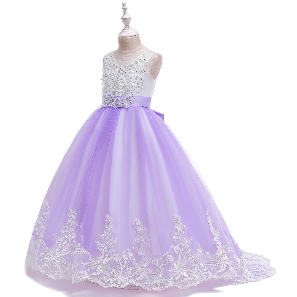 2024 Besticktes Prinzessinnen-Brautkleid für Mädchen mit Schleifenschwanz 140 cm violett
