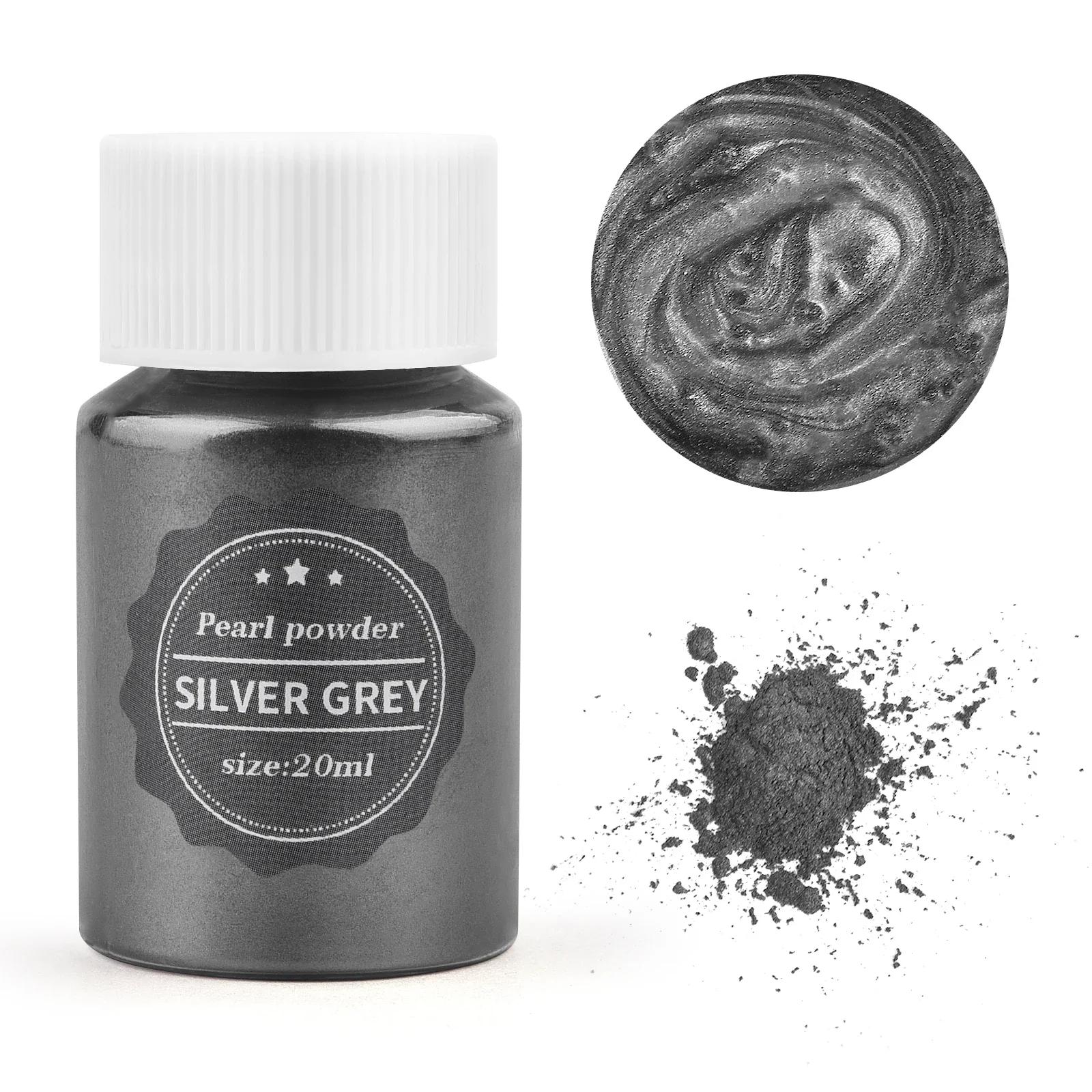 24 Farben, 15 g Glimmerperlenpulver für die Herstellung von Epoxidharz, Seife, Kerzen und Schmuck – natürlicher Pigmentfarbstoff für DIY-Projekte 20ml silber grau