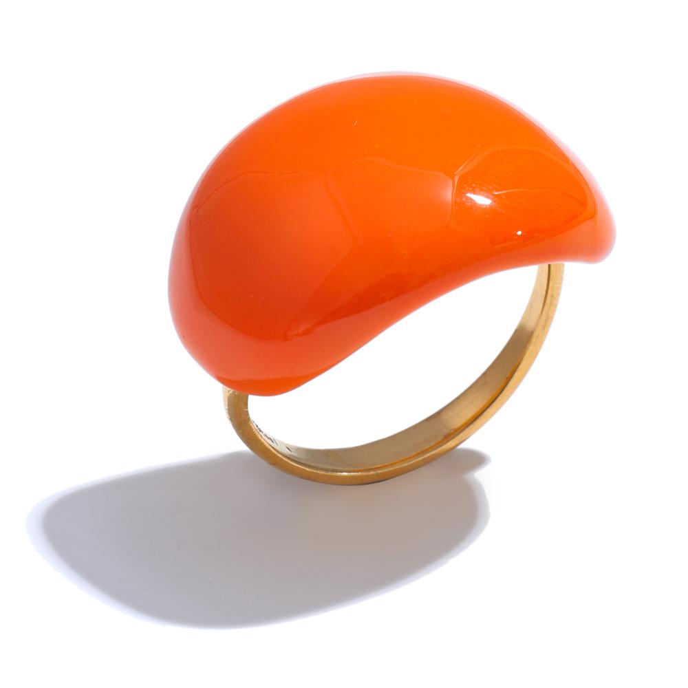 Edelstahl Mode Fröhlich Süßigkeit Mehrfarbig Khaki Orange Blau Weiß Emaille Ring Wasserdicht Verstellbar Charme Schmuck resizable orange