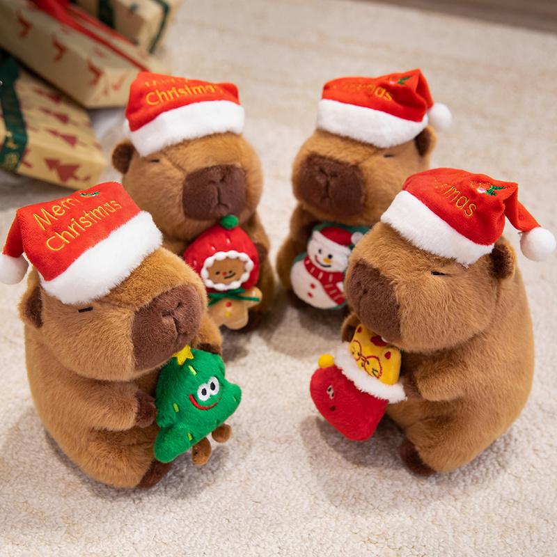 Süßes Weihnachten Capybara Plüschtier Hält Den Schneemann Weihnachtsbaum Simulationspuppe Stofftiere Anime Weihnachten Geschenke Party Dekoration about 20cm