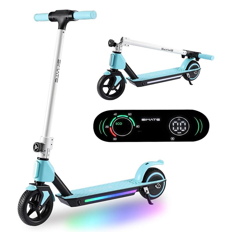 Elektroroller Kinder, Faltbarer Elektroroller für Kinder 6-12 Jahre, mit Doppelbremsen, Regenbogenlichtern und LED-Display, 3 Geschwindigkeitsmodi E-Scooter Kinder blau