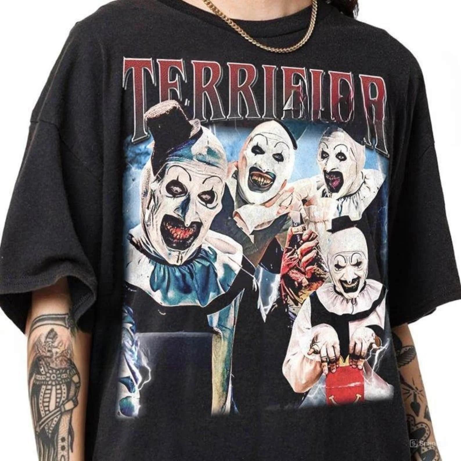 Vintage Terrifier Horrorfilm T-Shirt, Art The Clown Terrifier Shirt, Gruselig S gray