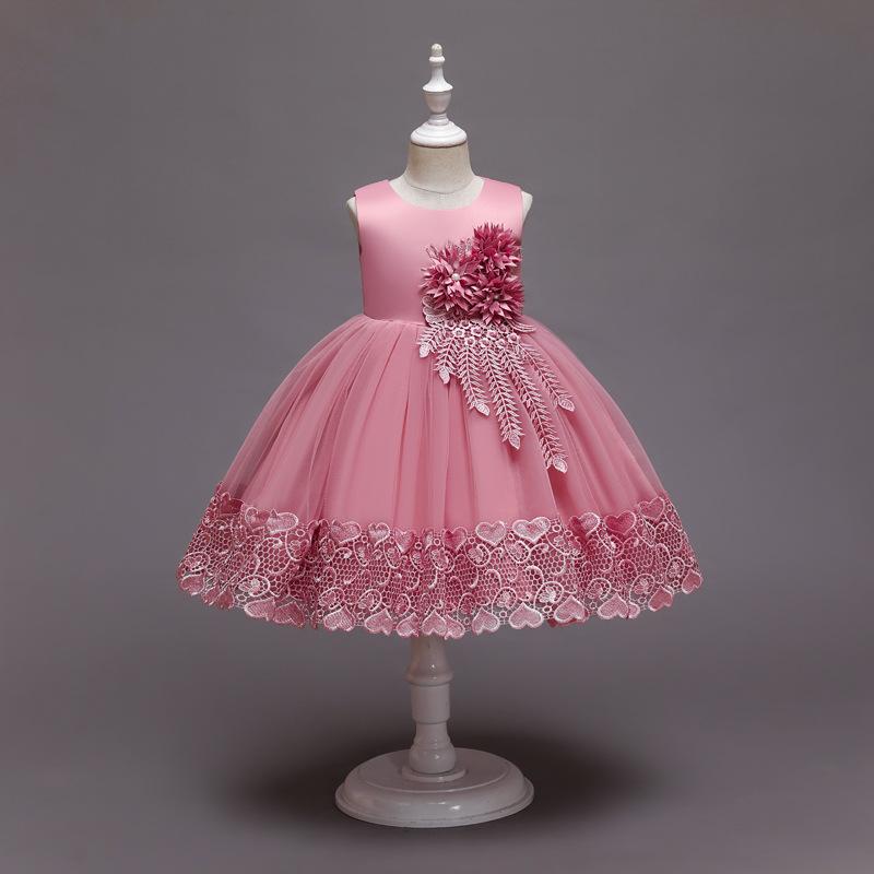 Kinder-Hochzeitskleid, formelles Kleid, Applikationen, Spitze, Prinzessin, Party, Abschlussball, Quasten 130cm rosa