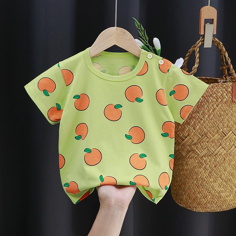 Kinder süße Baumwolle Kurzarm T-Shirt Tops Kinder Kleidung Baby Kleidung Cartoon Pullover 100cm grün