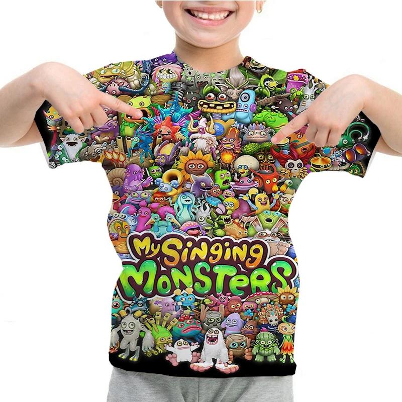 Kinderkleidung My Singing Monsters T-Shirt Cartoon 3D Druck T-Shirt Tops Sommer Kinderkleidung Jungen Mädchen Rundhals Kurzarm T-Shirt 110 beige