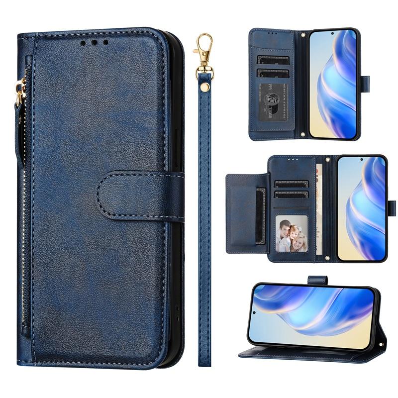 Flip Case für Blackview A52 Pro A53 Oscal Tiger 12 Modern Color 8 Wave 6C Shark 9 5G Leder Brieftasche Hülle Kartensteckplatz Tasche Reißverschlussgehäuse Blackview Shark 9 5G blau