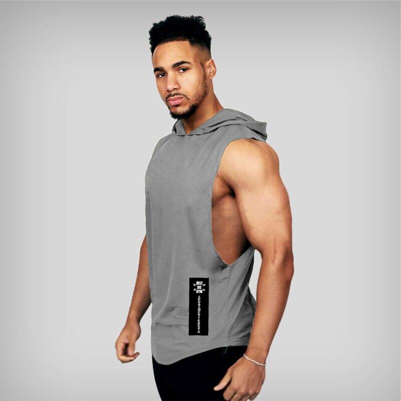 Muscleguys Muscle Guys Marke Herren Fitness ärmelloses Hoodie-Shirt Bodybuilding Gym Tanktops lockeres Workout ärmelloses Shirt Hoody Top männlich XL graue