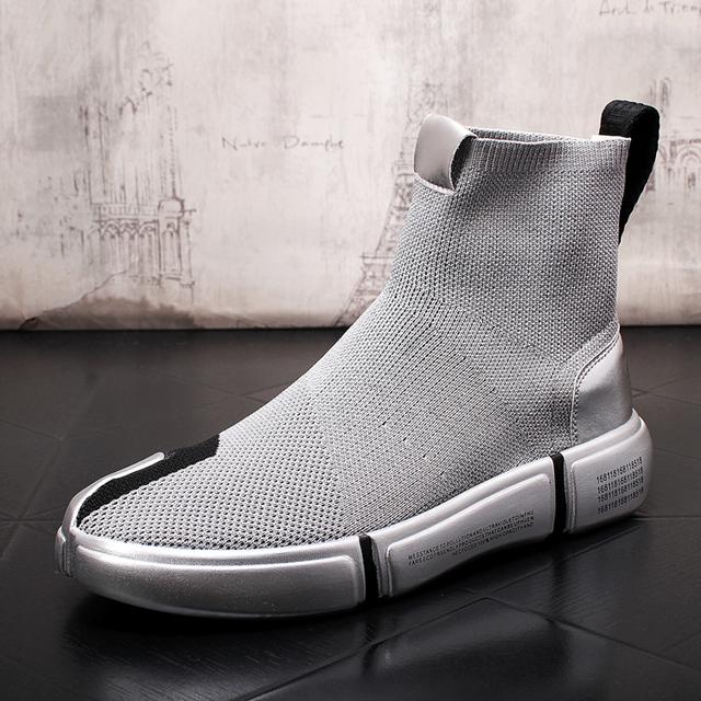 Stephoes Neue Herrenmode Casual Stiefeletten Frühling Herbst Stricken Socken Schuhe Männer Luxus Designer Dicken Boden Jugend Turnschuhe 41 silber