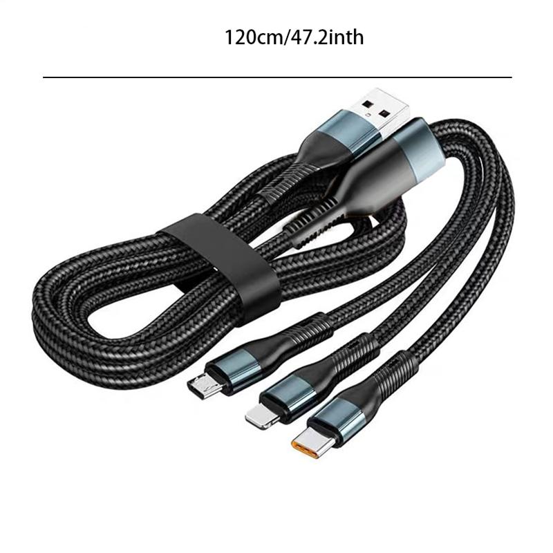 120W 5A 3 in 1 USB-Schnellladekabel Typ C Micro USB-Kabel Datenkabel für iPhone 16 15 Realme Samsung Huawei P50 Telefon USB-Ladekabel 1.2m schwarz