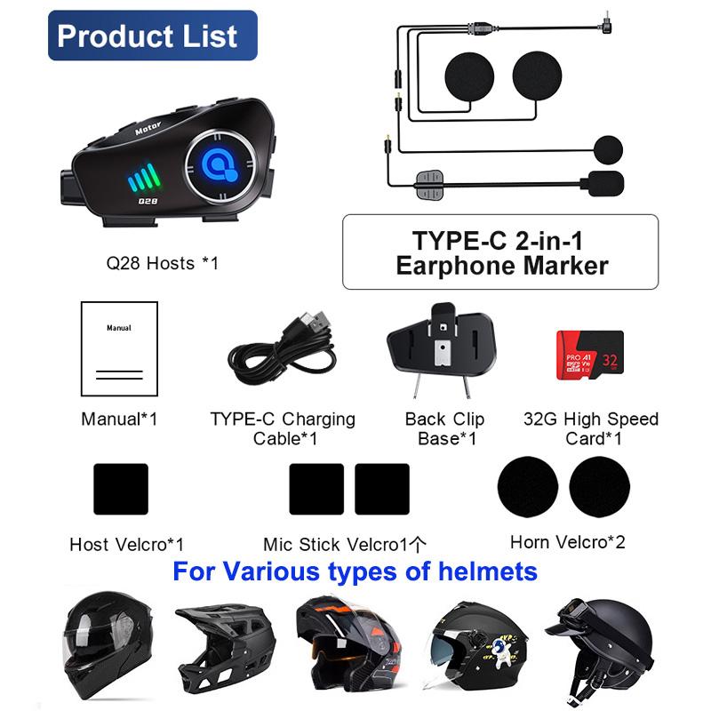 2-in-1-Motorradhelm-Bluetooth-Headset, kabellose WiFi-Motorrad-Dashcam, 1080P HD-Kamera, Freisprechanruf, Musik-Kopfhörer, Motos, wasserdichter DVR