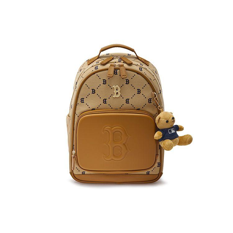 MLB Boston Red Sox Vintage Diamant Buchstaben Print Verstellbarer Schultergurt Reißverschluss Rucksack Damen Rucksack Braun 7ABKMD34N-43BGS Brown