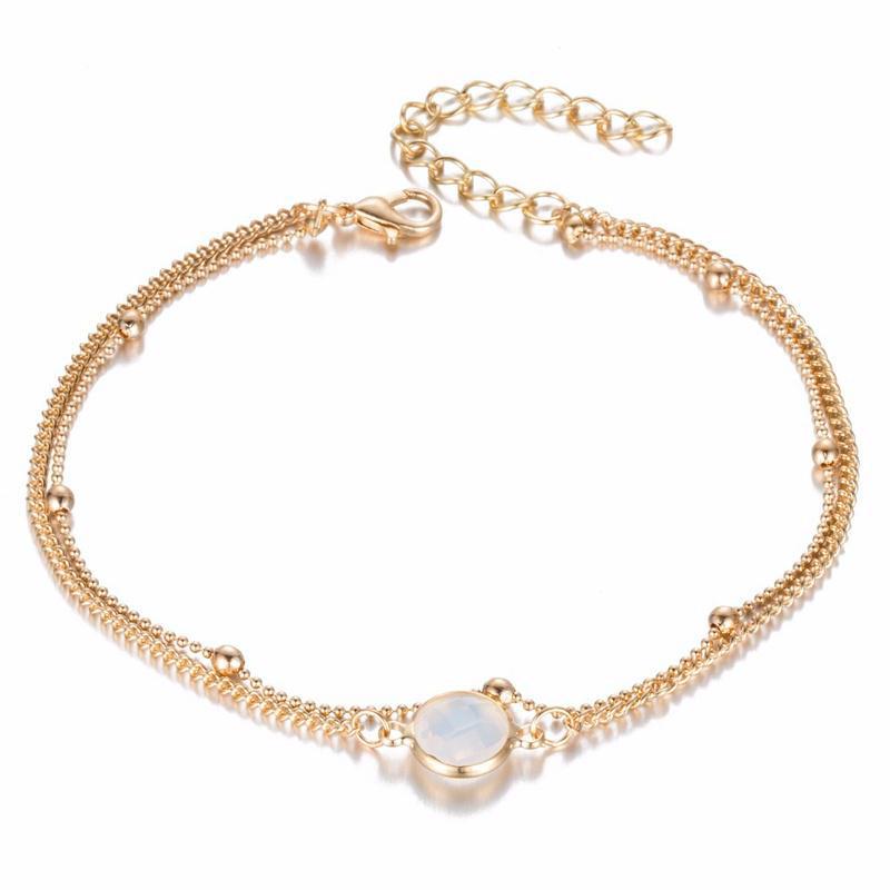 Boho Opal weibliche Fußkettchen barfuß häkeln Sandalen Fuß Schmuck Bein Fußkettchen auf Fuß Knöchel Armbänder weiß