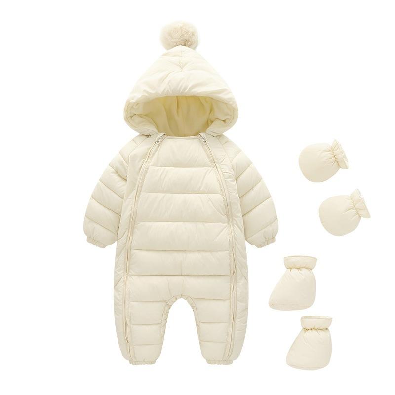 Baby-Kleidung Neugeborenen Baby-Overall Baby Herbst und Winter dicke Krabbelkleidung warme Daunen-Baumwolldecke Kleidung 90cm beige