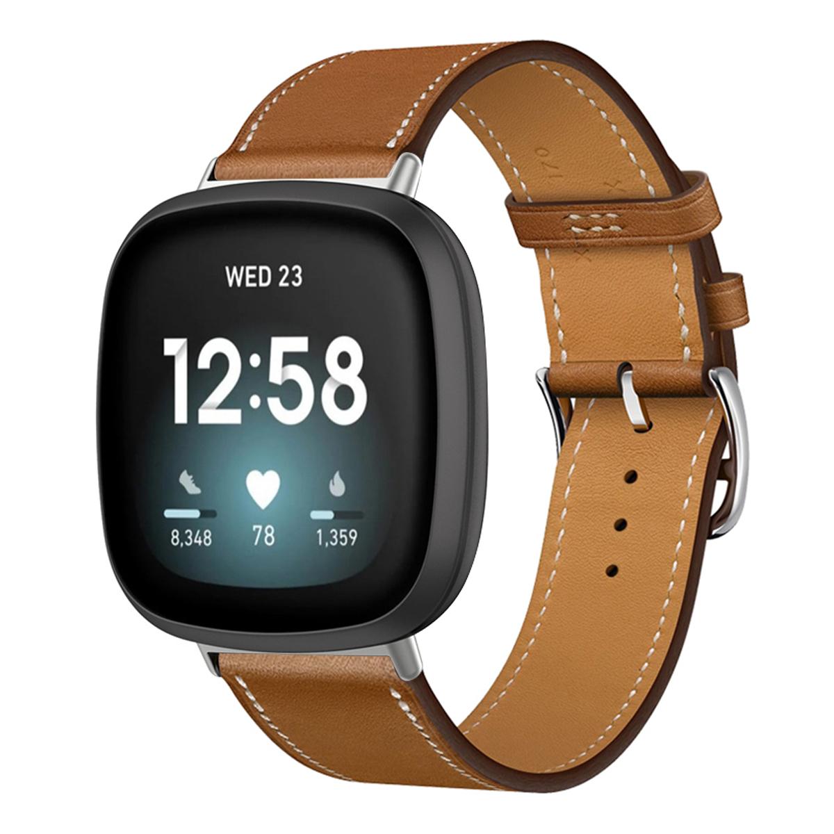 Echtes Lederarmband für Fitbit Versa 4 3 Versa Lite Armband Smartwatch Armband für Fitbit Sense 2/1/Versa 2 1 Correa Uhrenarmband Dornschließe For Fibit Lite braun