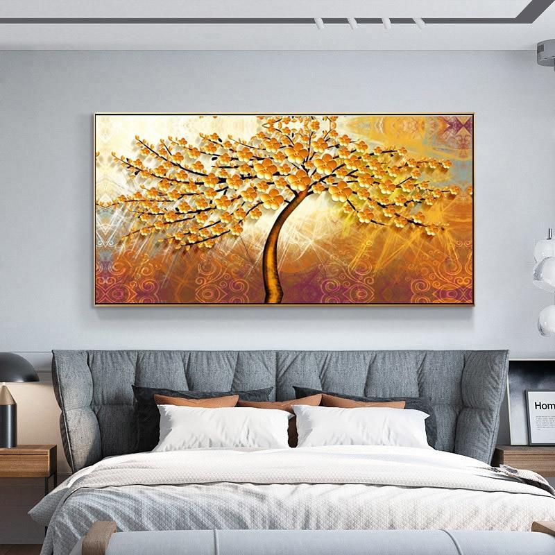 Baum des Lebens Gustav Klimt Landschaft Blumen Wand Leinwand Gemälde skandinavisches Poster Druck Bild für Wohnzimmer Home Decor 50x100cm No frame gelb/blau